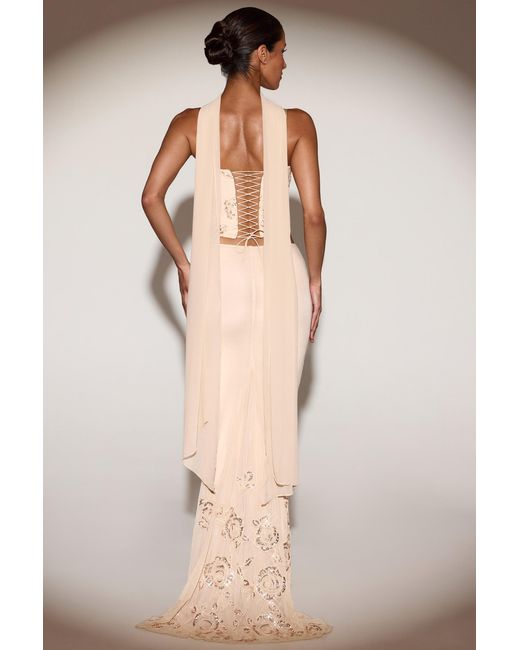 Oh Polly Metallic Embellished Draped Mid-Rise Maxi Skirt