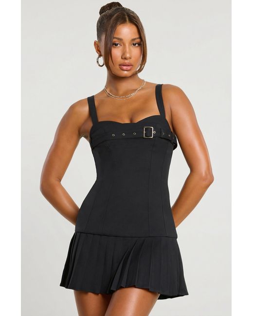 Oh Polly Black Brushed Twill Drop Waist Kilt Mini Dress
