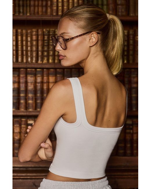 BO+TEE White Seamless Soft Rib Square-Neck Tank Top