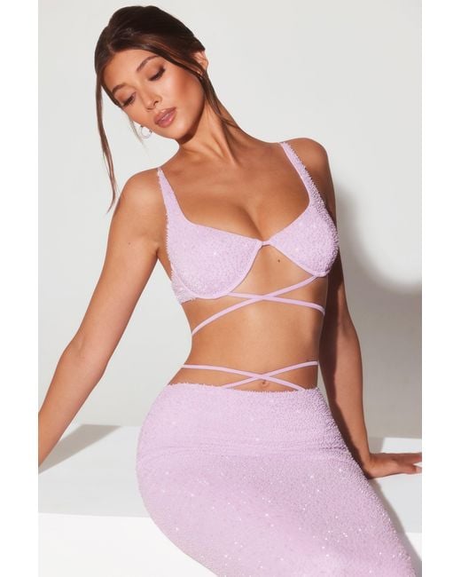 Oh Polly Purple Embellished Underwired Strappy Crop Top
