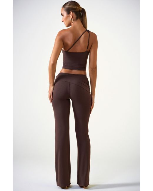 Oh Polly Brown Mid-Rise Straight-Leg Trousers