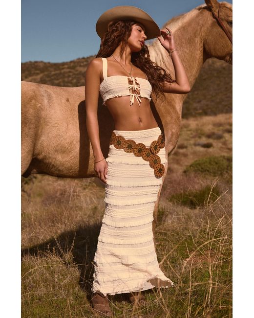 Oh Polly White Ruffled Mid-Rise Maxi Skirt