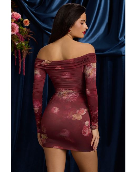 Oh Polly Multicolor Off-Shoulder Ruched Bodycon Mini Dress