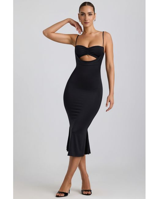 Oh Polly Black Slinky Jersey Ruched Cut-Out Midaxi Dress