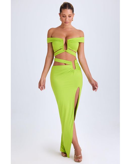 Oh Polly Green Asymmetric Cut-Out Maxi Skirt