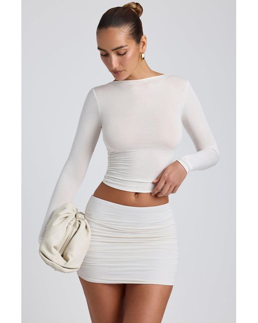 Oh Polly White Modal Ruched Long-Sleeve Top