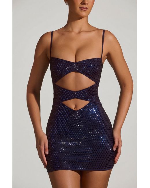 Oh Polly Blue Embellished Cut-Out Mini Dress