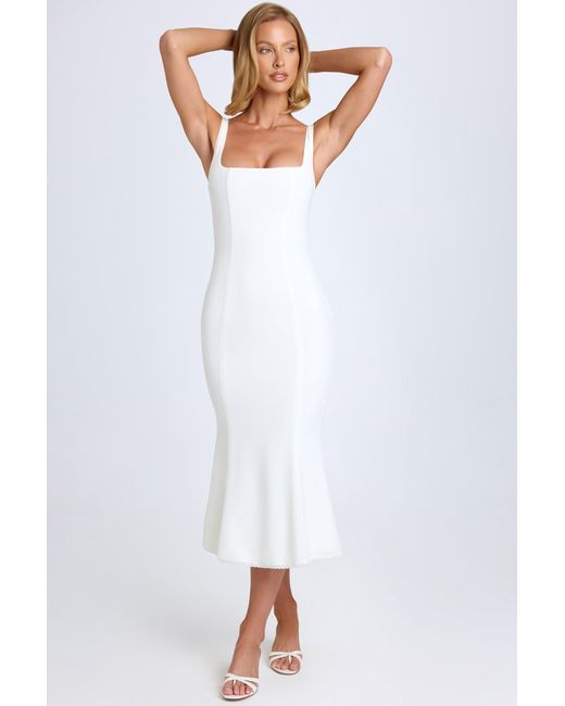 Oh Polly White Lace-Trim Midaxi Dress