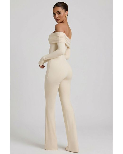 Oh Polly White Modal Off-Shoulder Ruched Jumpsuit