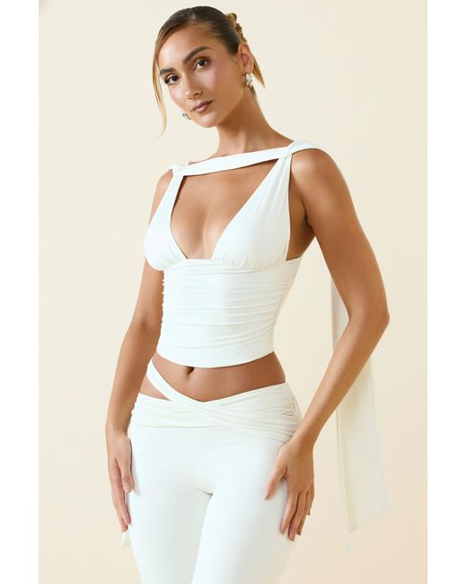 Oh Polly White Plunge-Neck Draped Top