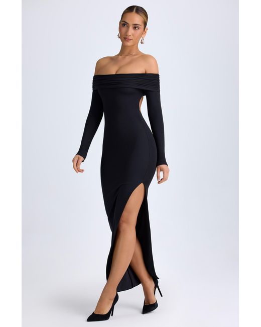Oh Polly Black Modal Off-Shoulder Open-Back Maxi Dress