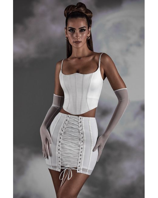 Oh Polly White Lace Up Mini Skirt
