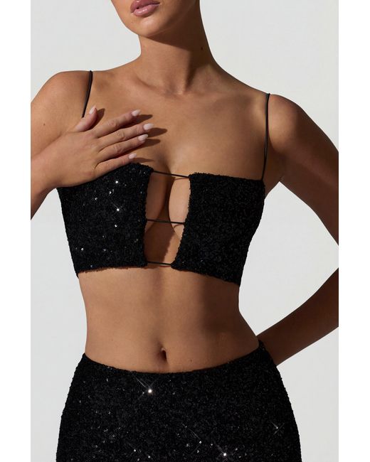 Oh Polly Black Embellished Cut-Out Crop Top