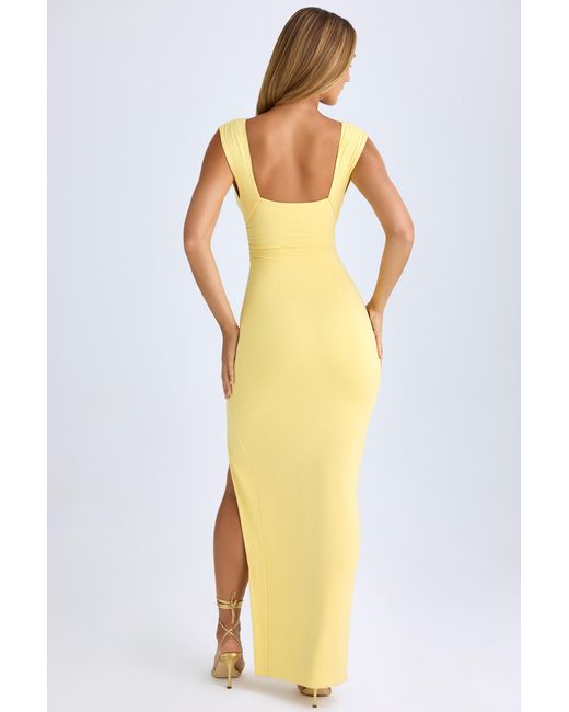 Oh Polly Yellow Modal Plunge-Neck Thigh-Split Maxi Dress
