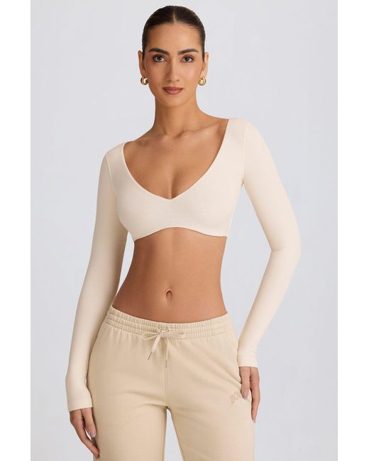 BO+TEE White Ribbed Modal Long-Sleeve Crop Top