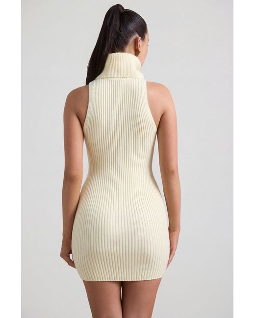 Oh Polly Yellow Ribbed-Knit Turtleneck Mini Dress