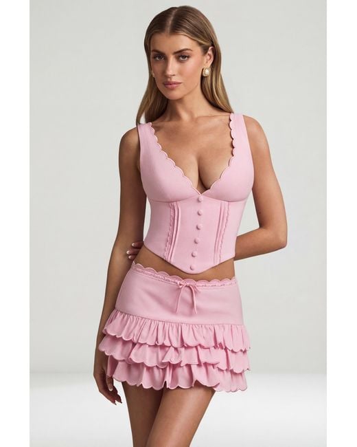 Oh Polly Pink Layered Ruffled Low-Rise Mini Skirt