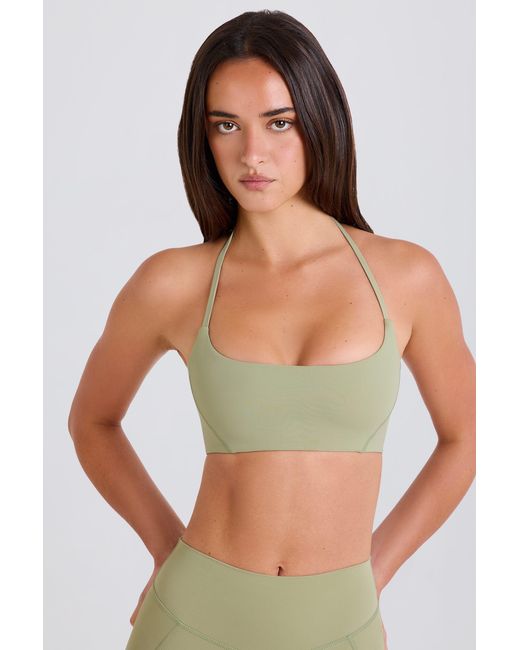 BO+TEE Green Scoop-Neck Halterneck Sports Bra