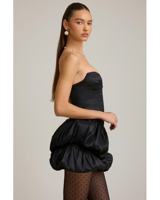 Oh Polly Black Satin Bubble Hem Corset Mini Dress