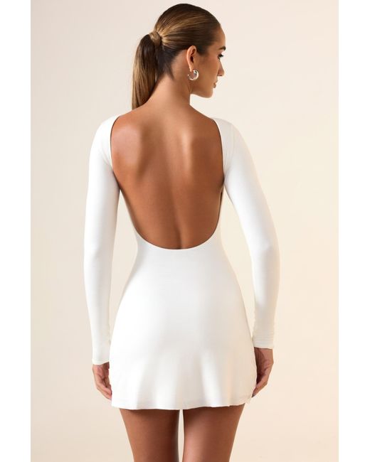 Oh Polly White Modal Ruched Open-Back Mini Dress