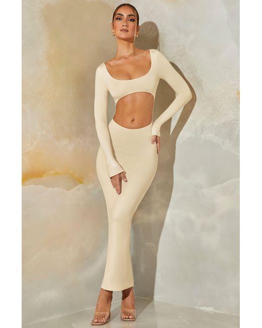 Oh Polly Natural Long Sleeve Cut Out Maxi Dress
