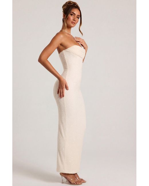 Oh Polly White Embellished Bandeau Cowl Neck Maxi Dress