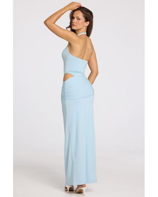 Oh Polly Blue Deep Plunge Halterneck Maxi Dress