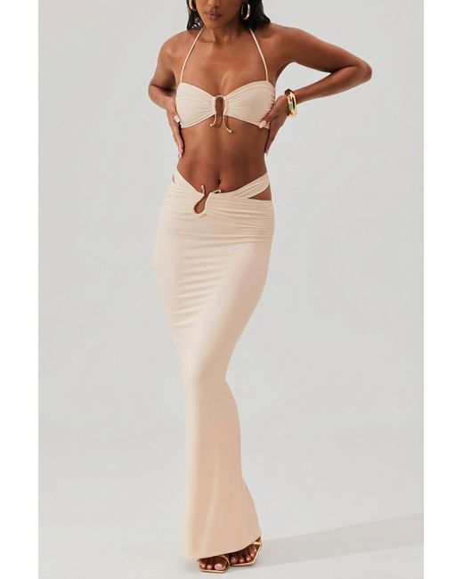 Oh Polly White Ruched Waist Hardware Detail Maxi Skirt