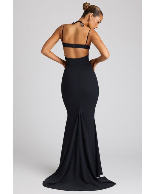 Oh Polly Black Embellished Heart Cup Detail Evening Gown
