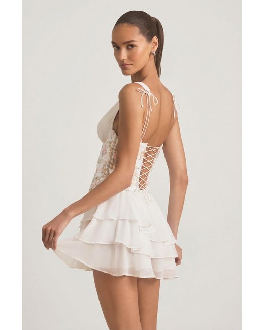 Oh Polly White Embellished Ruffled Corset Mini Dress