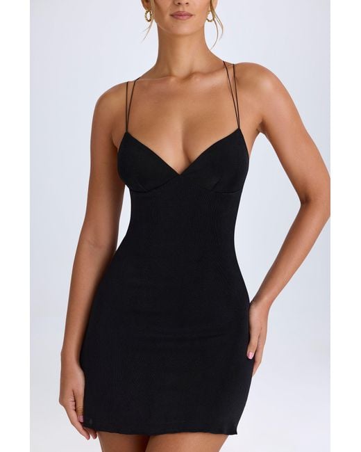 Oh Polly Black Strap-Detail Halterneck Mini Dress