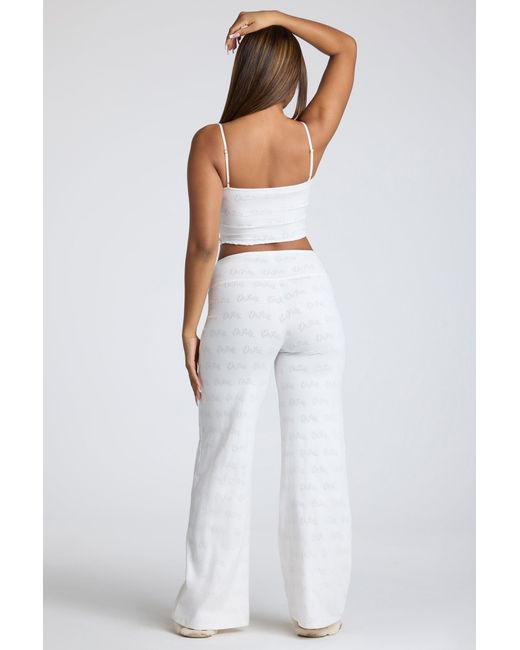 Oh Polly White Mid Rise Straight Leg Pointelle Trousers
