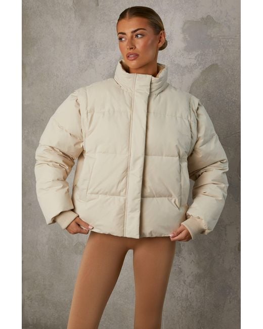 BO+TEE Natural Cropped Puffer Jacket With Detachable Sleeves