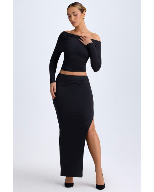 Oh Polly Black Modal Low-Rise Maxi Skirt