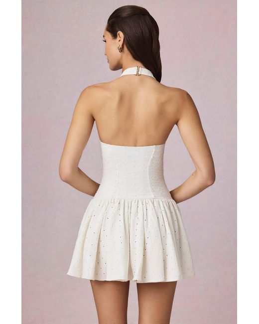 Oh Polly White Modal Broderie Anglaise Halterneck Mini Dress