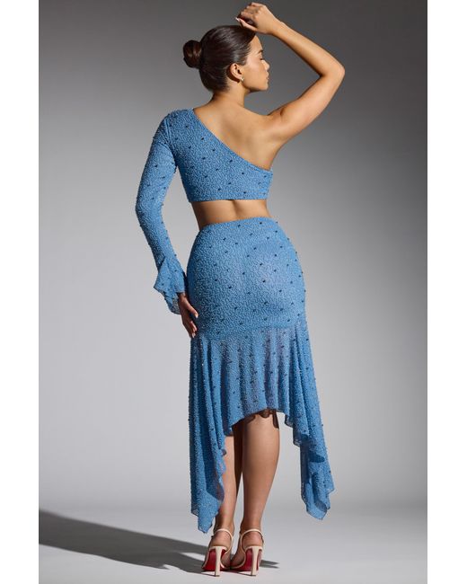 Oh Polly Blue Embellished Handkerchief Hem Skirt