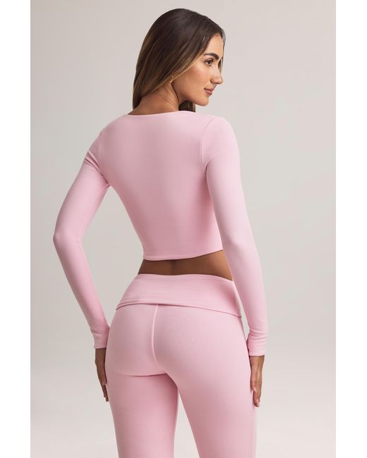 Oh Polly Pink Modal Ribbed Cropped Cardigan