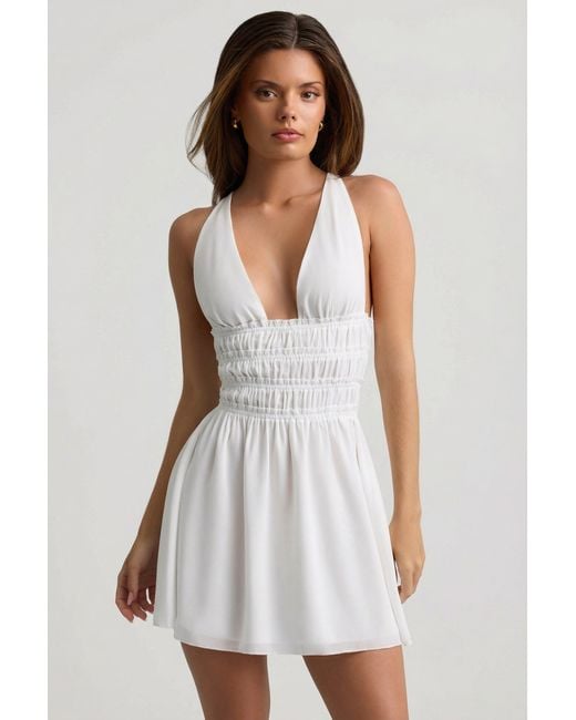 Oh Polly White Plunge Cross-Back Mini Dress