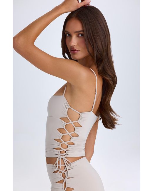 Oh Polly Brown Ruched Cut-Out Top