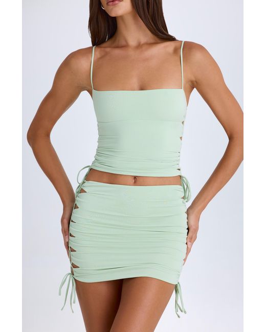 Oh Polly Green Ruched Cut-Out Mini Skirt