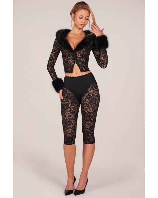 Oh Polly Black Laced Capri Trousers