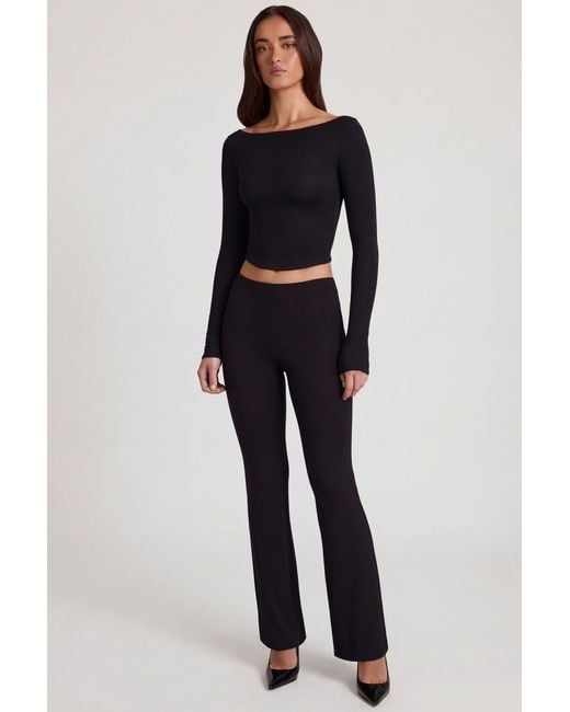 Oh Polly Black Modal Boat-Neck Long-Sleeve Top