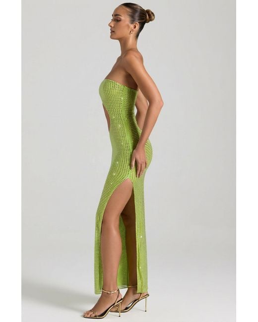 Oh Polly Green Embellished Cut-Out Bandeau Maxi Dress