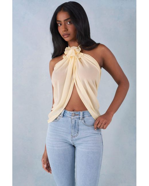 Oh Polly Yellow Halterneck Open-Front Top