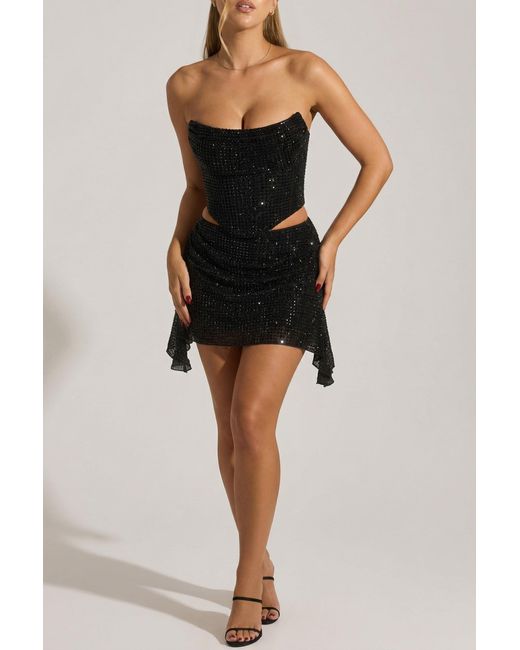 Oh Polly Black Embellished Draped Corset Top