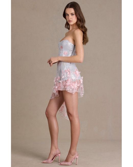 Oh Polly Pink Embellished Tulle Corset Mini Dress