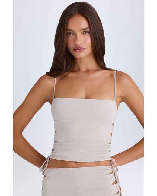 Oh Polly Brown Ruched Cut-Out Top