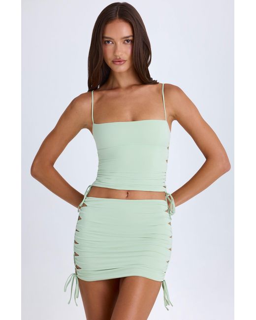 Oh Polly Green Ruched Cut-Out Mini Skirt