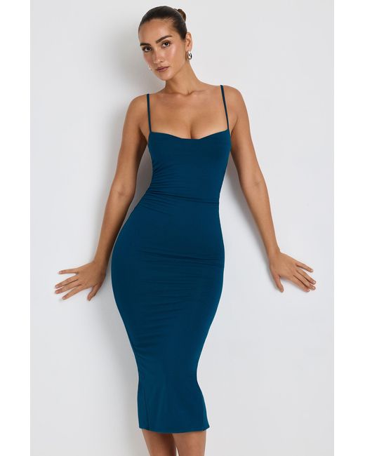 Oh Polly Blue Modal Ruched Layered Midaxi Dress