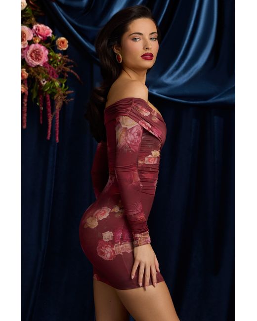 Oh Polly Multicolor Off-Shoulder Ruched Bodycon Mini Dress